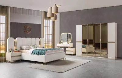 Produktbild von Komplettes Schlafzimmer Set 6tlg Bett Schrank Nachttische modern
