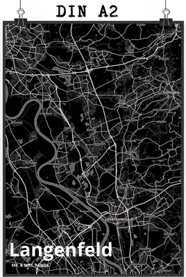 Produktbild von Mr. & Mrs. Panda Bild Langenfeld DIN A2 - Geschenk, Plakat, drucke, Stadt Dorf Karte Landkarte Map Stadtplan, kunstdruck poster, Wandbild, Wanddekoration
