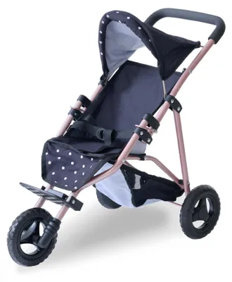 Produktbild von Teamson Kids Puppenwagen Jogging Rollenspiel Kinderwagen in Schwarz mit Zubehör, robustes Puppenzubehör für Rollenspiele und Spaß