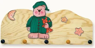 Produktbild von Bino Mützenbär Garderobe aus Holz, bunt bemalt, 60 cm, für Kinderzimmer