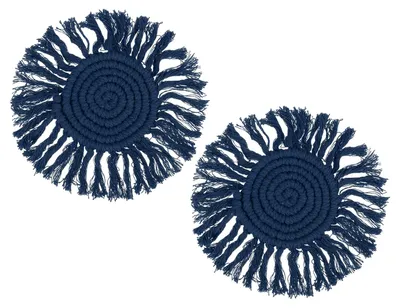 Boho-Getränkeuntersetzer rund, handgewebt, 2 Stück, 19 cm, marineblau