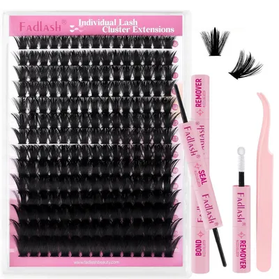 Image de Ensemble de faux cils 100D, volume mega, courbure D, 0,07 mm, longueurs 8-16 mm, avec pince à épiler, produit d'application et dissolvant