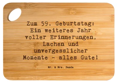 Produktbild von Mr. & Mrs. Panda Frühstücksbrett Spruch 59. Geburtstag - Transparent - Geschenk, Geburtstagsparty, Abenteuer, Holzbrett, Lebensfreude, Geburtstagsgeschenk, Hackbrett