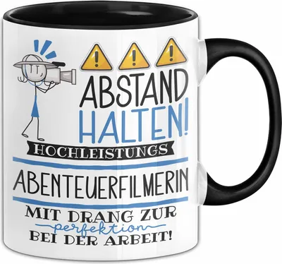 Produktbild von Abenteuerfilmerin Tasse Geschenk Lustig Abstand Halten Hochleistungs-Abenteuerfilmerin Mit Drang Zur Perfektion Bei Der Arbeit (Schwarz)