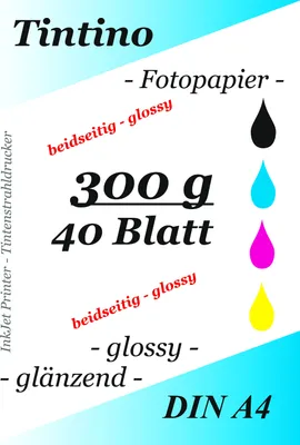 Produktbild von Tintino 40 Blatt Fotopapier DIN A4 300g/m² -beidseitig glänzend-