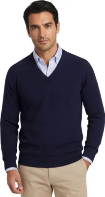 Produktbild von Alan Paine Pullover dunkelblau V-Ausschnitt Wolle bequeme Passform