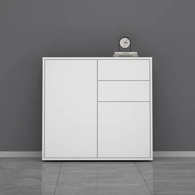 Immagine prodotto di doporro Mobile Contenitore 80x36x74cm, Mobiletto Multifunzione Armadietto Salvaspazio con 4 ante e 4 vani per Soggiorno, Sala da Pranzo, Camera da Letto, Bianco opaco