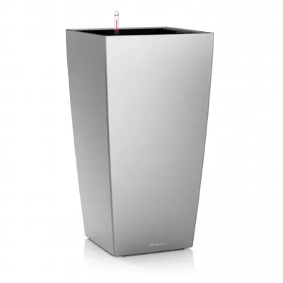 Immagine prodotto di Fioriera LECHUZA CUBICO Premium 40 Silver Metallic | Fioriera con sistema di irrigazione | Superficie metallica | 39,5 x 39,5 x 75,5 cm | 18195