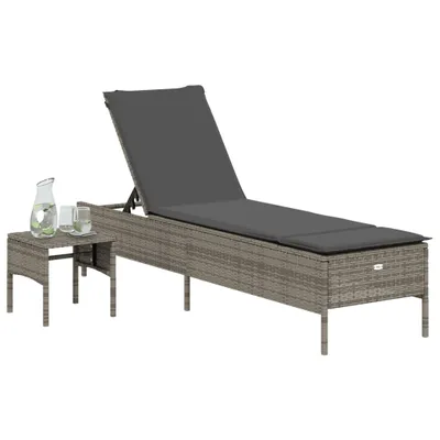 Produktbild von Möbel Sonnenliege HOMMIE - Gartenliege - Gartenmöbel - mit Tisch und Auflage Grau Poly Rattan - 198x55x39/50/62/75/88/97 cm Top9148078