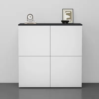 Image de doporro Buffet Commode 100cm Meuble de Rangement Gris Noir Mat et Blanc Mat Placard Salon Salle à Manger 4 Portes Schrank04
