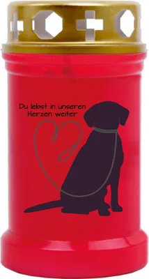 Produktbild von Grabkerze Rot, Brenndauer: 40 Stunden, Motiv: Labrador