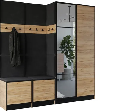 Image de KIER FURNITURE Armoire EDEN, armoire de chambre, penderie, armoire d'entrée, chêne Craft et noir, 211,2 x 205 x 39 cm