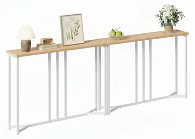 Produktbild von Konsolentisch 2er-Set 80cm Flurtisch Schmal Holzfarbe Weiß 80x20x80cm
