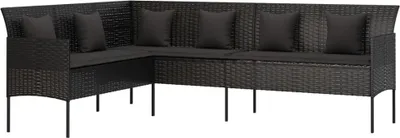 Image de vidaXL Canapé de jardin en L avec coussins noir Poly rotin