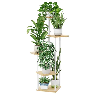 Produktbild von Bamworld Blumenständer, Pflanzenständer, Blumenhocker, PflanzensRegal, Weißes Innenblumenregal, Metallblumenstufen Außen Balkon Dekoration, Wohnzimmer