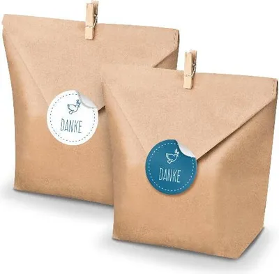 Produktbild von SET  Taube Danke (Motiv 40) 24x Geschenktüten + Klammern+ Aufkleber