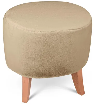Produktbild von MG Design Ovaler Kunstfell-Hocker 42 x 52 cm in Beige mit Holzbeinen - Gepolsterter Fußhocker für Wohnzimmer oder Schlafzimmer