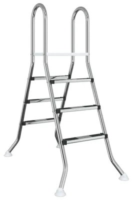 Imagen del producto de Escalera para piscinas elevadas, 100 cm, de 3 peldaños, acero inoxidable 304, color plateado