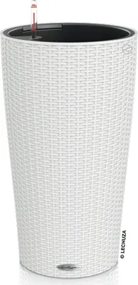 Produktbild von LECHUZA-Pflanzgefäß CILINDRO Cottage 23 Weiß | Pflanzsäule mit Bewässerungssystem und Pflanzeinsatz | Flechtoptik | Ø 23 x 41 cm | 15160
