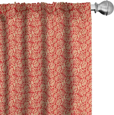 Produktbild von ABAKUHAUS Chinesisch Vorhänge, Gardinen, Orientalische Blüten mit Tangled Curly Leaves Antikes Design von asiatischen Blumen, 2 Stück 75 x 175 cm, Vermilion Beige