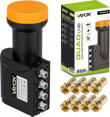 Produktbild von Vayox Quad-Satellitenkonverter VA0272 | + 8 Stk. Sat F 6,8mm Goldstecker