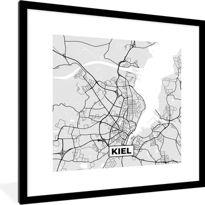 Produktbild von MuchoWow® Gerahmtes Poster Stadtplan - Deutschland - Karte - Kiel 40x40 cm - Poster mit Schwarzem Bilderrahmen Wandposter Rahmen Foto Bilder - Poster - Plakat im Rahmen