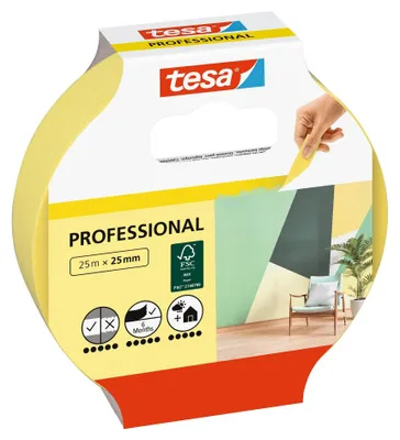 Image de Tesa Ruban crêpe 25m x 25mm Preci.indoor jaune 56270