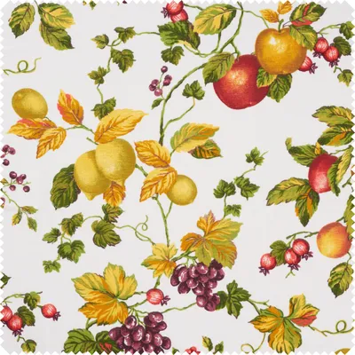 Produktbild von Dekostoff Leinenoptik "Obst und Blätter", 140 cm breit, Meterware