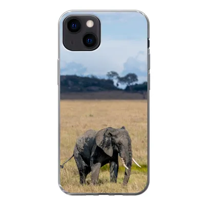 Produktbild von MuchoWow® Handyhülle Schutzhülle Hülle für iPhone 13 Elefant - Gras - Tiere - Natur Silikon Softcase Handy Hülle - Karteninhaber