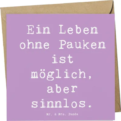 Produktbild von Mr. & Mrs. Panda Grußkarte Spruch Pauken Leben - Lavendeltraum - Geschenk, Musikinstrument, Instrument, Klappkarte, Lernen, anlasskarte, Glückwunschkarte, Timpani, Musik