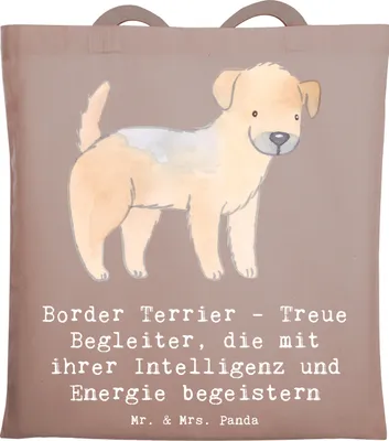 Produktbild von Mr. & Mrs. Panda Jutebeutel Border Terrier Freunde - Braun Pastell - Geschenk, Tragetasche, liebenswert, Hunderasse, Hunderassen Pflege, Beschreibung, Tasche, Vielfalt