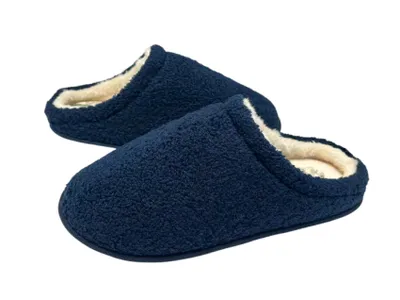 Produktbild von CRELIV Herren Hausschuhe Teddy gefüttert, warme Slip-On Pantoffeln für Zuhause, geschlossene Spitze, Dunkelblau, EU 42–43