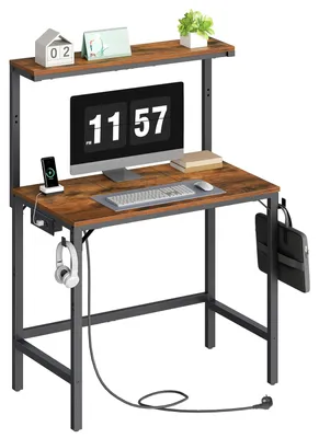 Schreibtisch 72 cm mit Steckdose, USB, Retro Braun