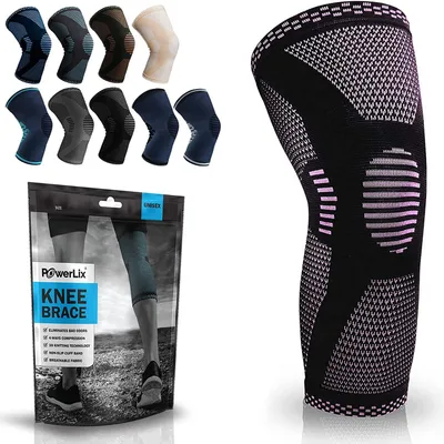 Immagine prodotto di Ginocchiera POWERLIX per donna/uomo, ginocchiera a compressione per lesioni al menisco, artrite, allevia il dolore al ginocchio, lesioni al legamento crociato anteriore (LCA), corsa, sollevamento pesi, pallacanestro, pallavolo, sport, rosa, XXL
