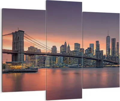 Produktbild von Bild auf Leinwand - Leinwandbild - New York Brücke Nacht - 130x100cm - Wand Bild - Wanddeko - Leinwanddruck - Bilder - Kunstdruck - Wanddekoration - Leinwand bilder - Wandkunst - CB130x100-4048