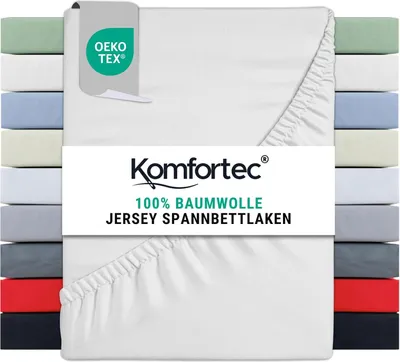 Produktbild von Komfortec Spannbettlaken Jersey 100% Baumwolle – 140x200 cm 135g/m² Weich, Atmungsaktiv & Hautfreundlich Mit Rundumgummi   Für