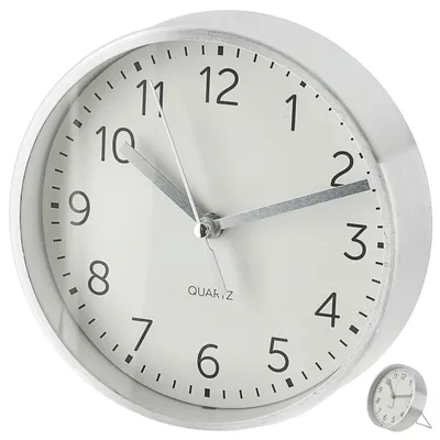 Produktbild von Wanduhr silber Ø15x4cm Aluminium Küchenuhr Dekouhr Uhr Wohnzimmeruhr batteriebetrieben Quarzwerk zum Aufstellen oder Aufhängen