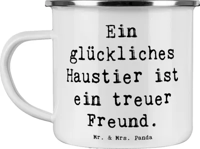 Produktbild von Mr. & Mrs. Panda Pott Spruch Haustiere pflegen - Weiß - Geschenk, becher emaille, Trost, Kaffeepott, Zuversicht, Tierpflege, Zuneigung, Mutmacher, Vertrauem, Tasse
