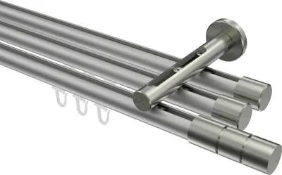 Produktbild von Interdeco Innenlaufstange / Gardinenstange mit Innenlauf Silbergrau / Edelstahl-Optik, Typ Siteno Elanto (Rillenzylinder), 20 mm Ø 3-läufig, 520 cm
