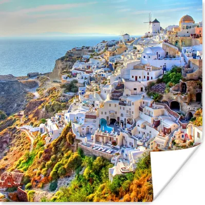 Produktbild von MuchoWow® Poster Berge von Santorin Griechenland 75x75 cm - Wand Dekoration