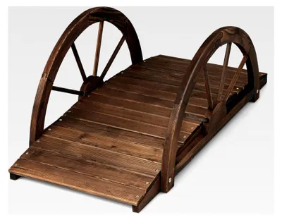 Produktbild von Holzbrücke mit Halbradgeländer, Gartenbrücke aus Fichtenholz, stabile Teichbrücke bis 75 kg belastbar, 101 x 48,5 x 38 cm, Zierbrücke für Garten, Teich und Bach