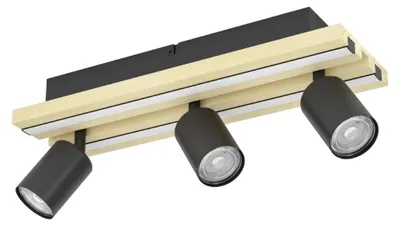 Productafbeelding van Plafondlamp 3-lichts Gesteira zwart met hout