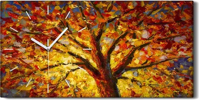Produktbild von Küchenuhr Bürouhr Leinwand Uhr Kunstdruck 60x30 Landschaft Herbst Baum Kunst - weiße Hände
