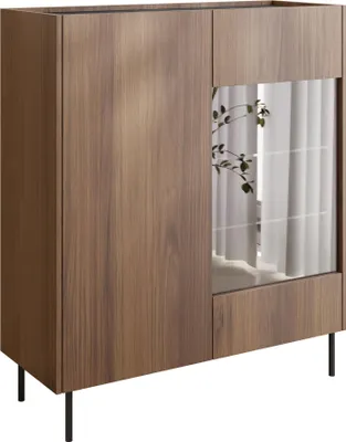 Produktbild von MIRJAN24 Vitrine Tewos W97, Vitrine, Stilvoll Wohnzimmer Kollektion (Farbe: Nuss Warmia / Nuss Warmia + Marmor Schwarz)