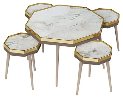 Productafbeelding van Elegantes Wohnzimmer-Set in Weiß aus Holz und Edelstahl