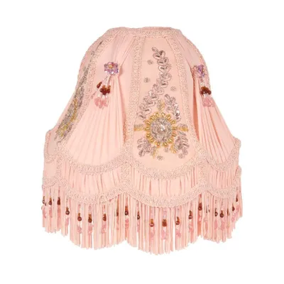 Image de Abat-jour de style victorien, diamètre 26 cm, en tissu rose avec broderies florales baroques