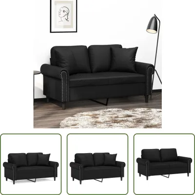 Zdjęcie produktu dla The Living Store 2-osobowa sofa z dekoracyjnymi poduszkami czarna 120 cm sztuczna skóra