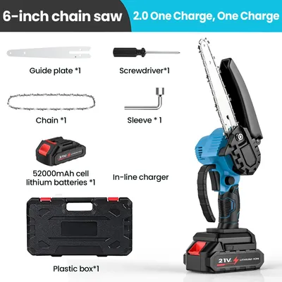 Image de Scie à chaîne électrique sans fil de 15 cm - Mini-scie à chaîne portative - Scie à branches manuelle - Pour 1 batterie 18V (batterie non incluse) - Idéale pour couper du bois et des branches