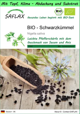 Produktbild von SAFLAX Garden to go - BIO - Schwarzkümmel - Nigella sativa - 300 Samen - Mit Topf, Klima - Deckel und Anzuchtsubstrat
