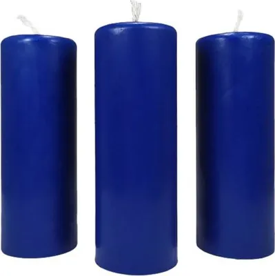 Produktbild von 3x Stumpenkerzen Rustikal Höhe 95mm Ø34mm aus Bienenwachs Tropfkerzen Blau 36358